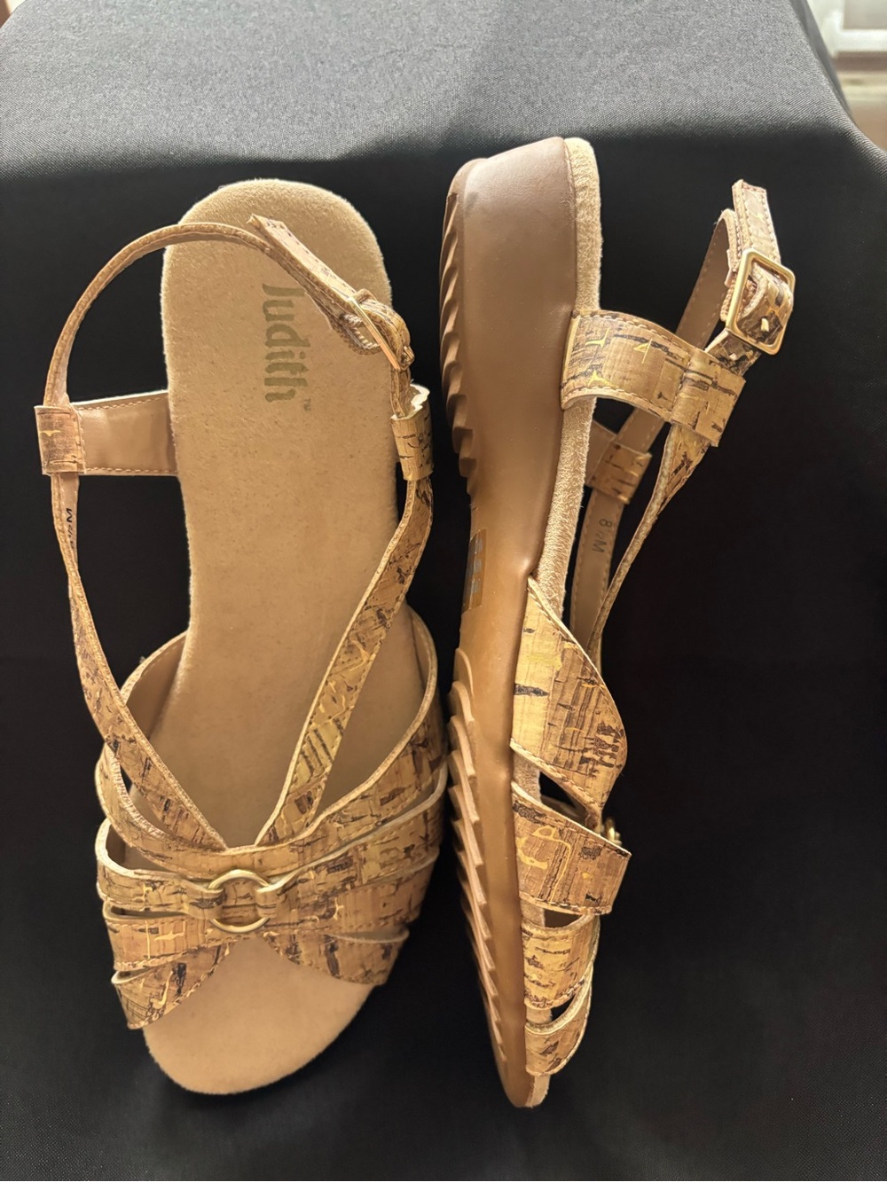 Judith  Cork-Pattern Slingback Sandals, Size 8.5